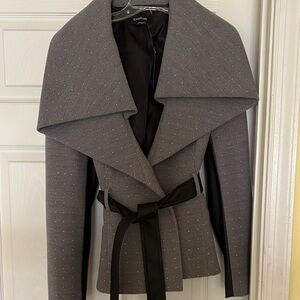 bebe Gray Belted Blazer with Black Accents